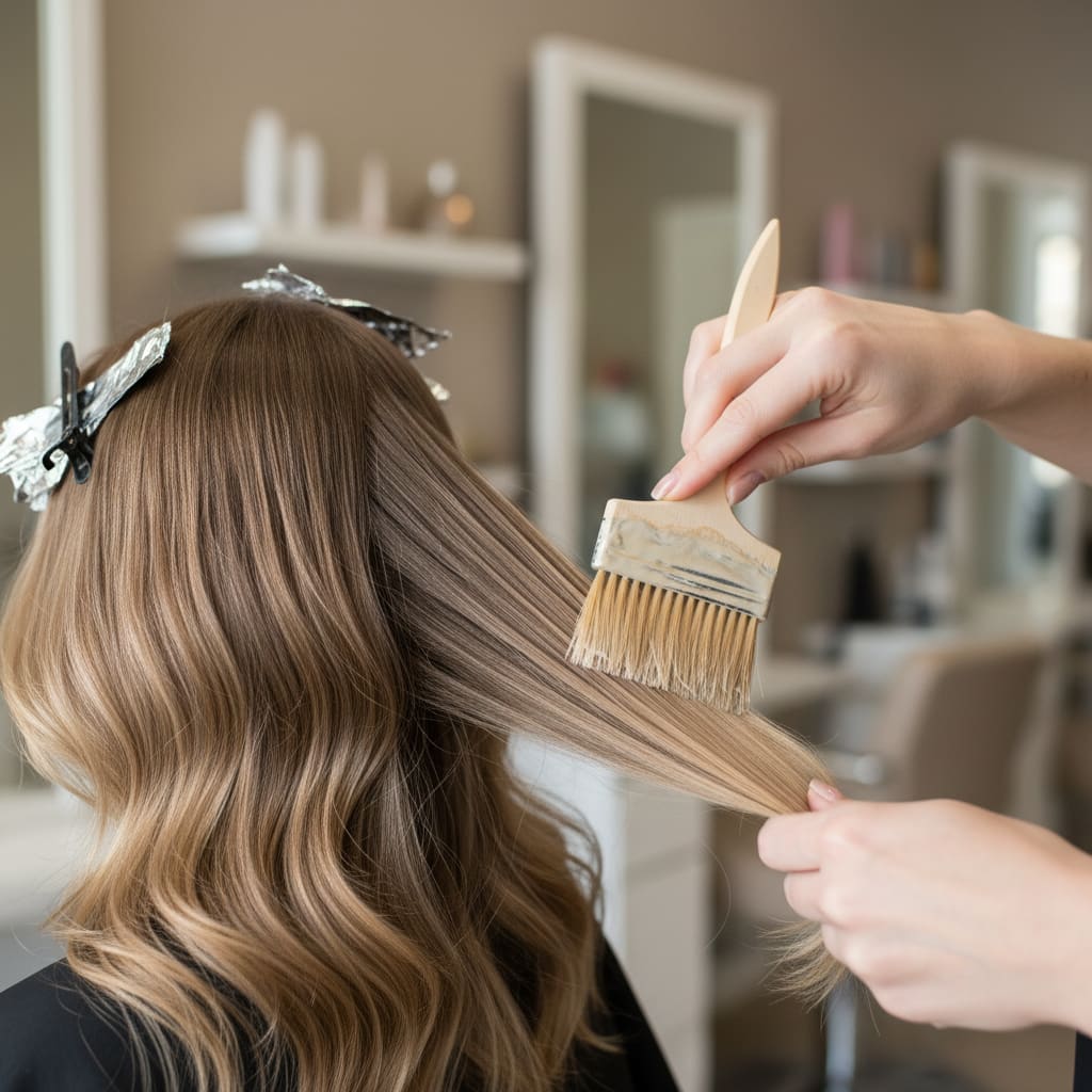 Stylist applying balayage highlights